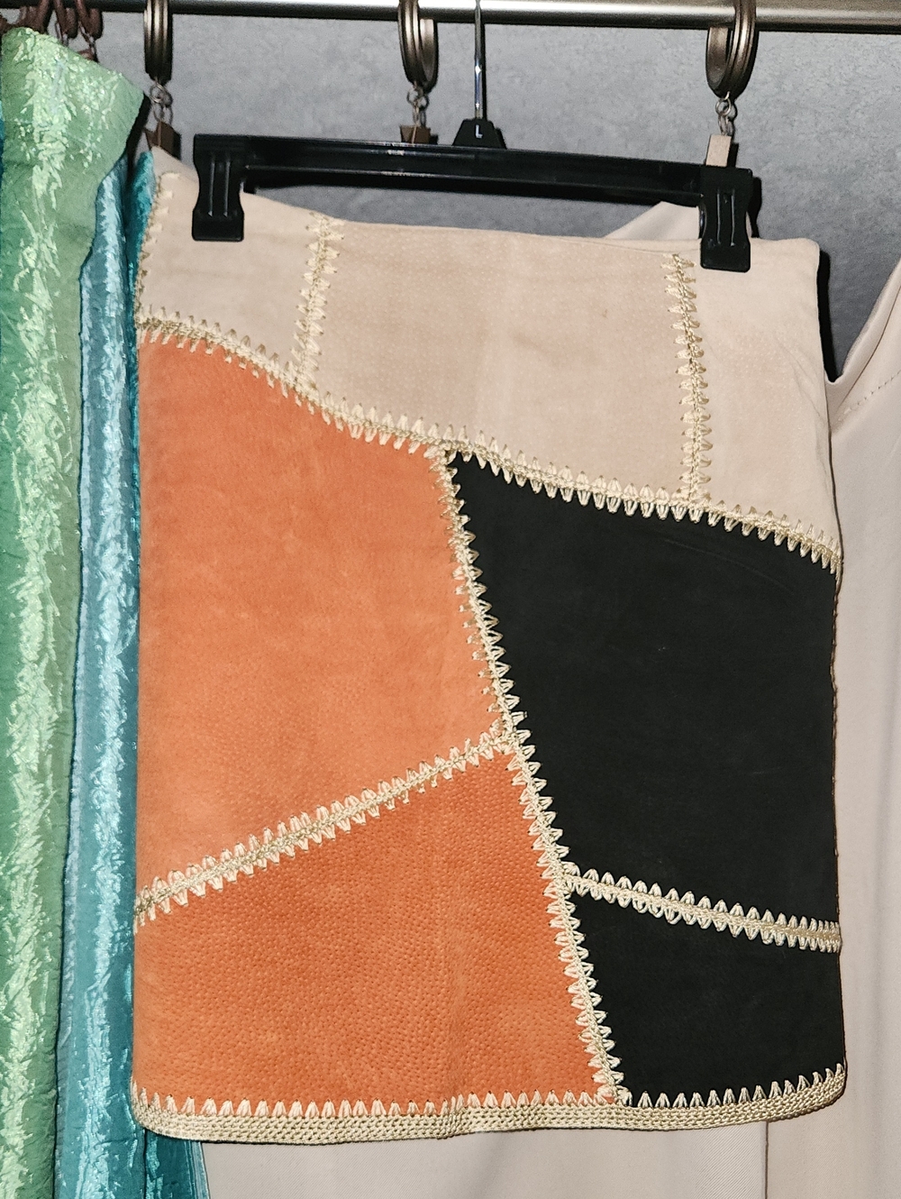 Selene Sport Colorblock Patchwork Mini Skirt - Black, Orange & Cream